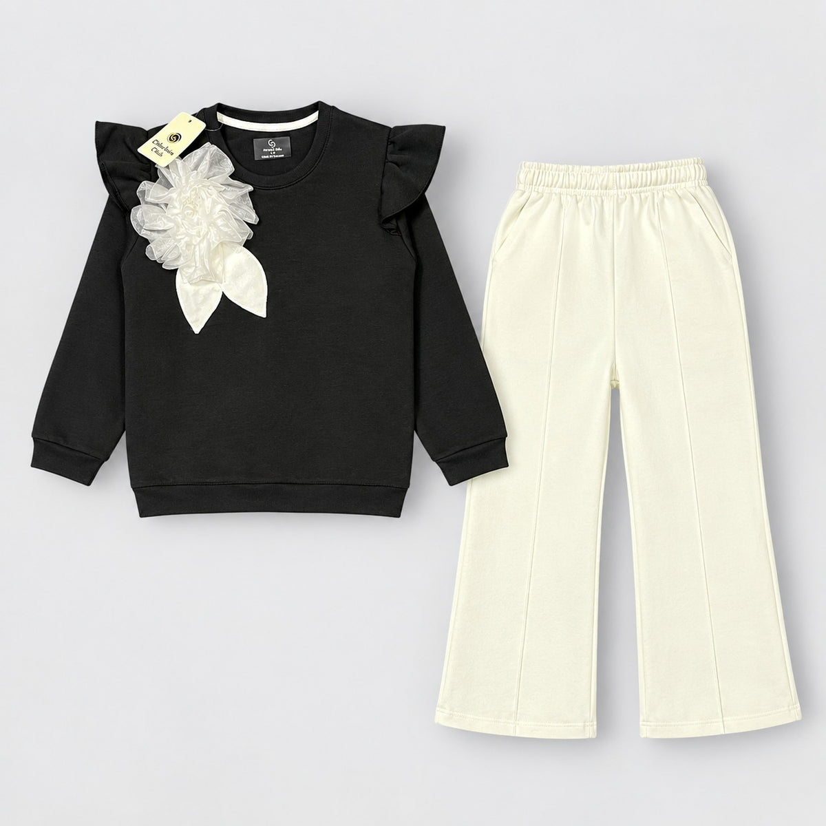 Girls Black & Cream Stylish 2-Piece Suit