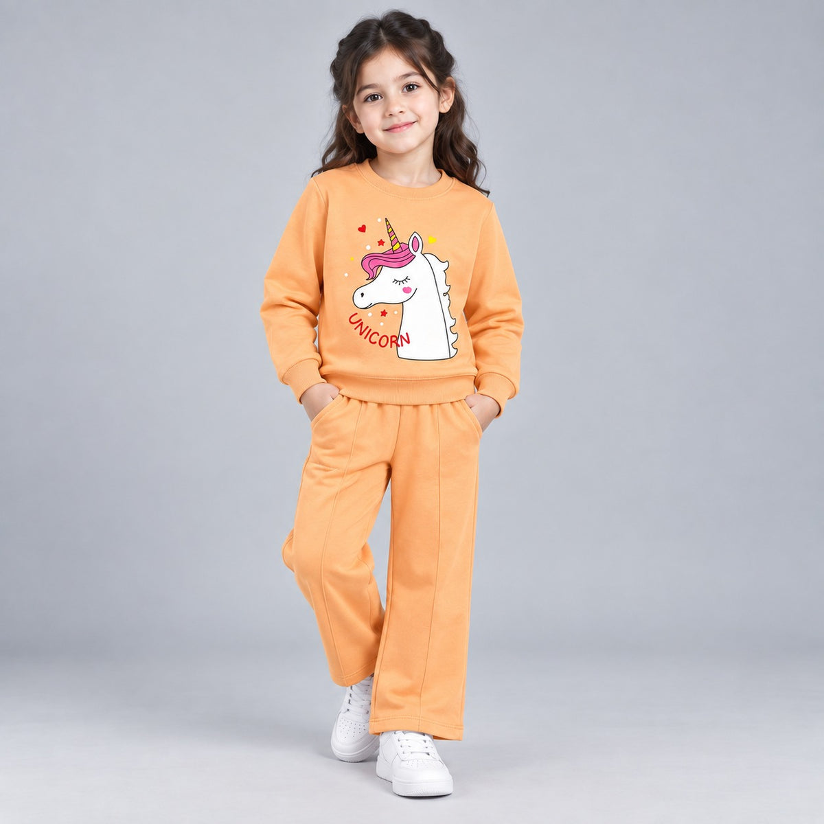 Girls’ Pink Unicorn Printed Sweatshirt & Jogger Set