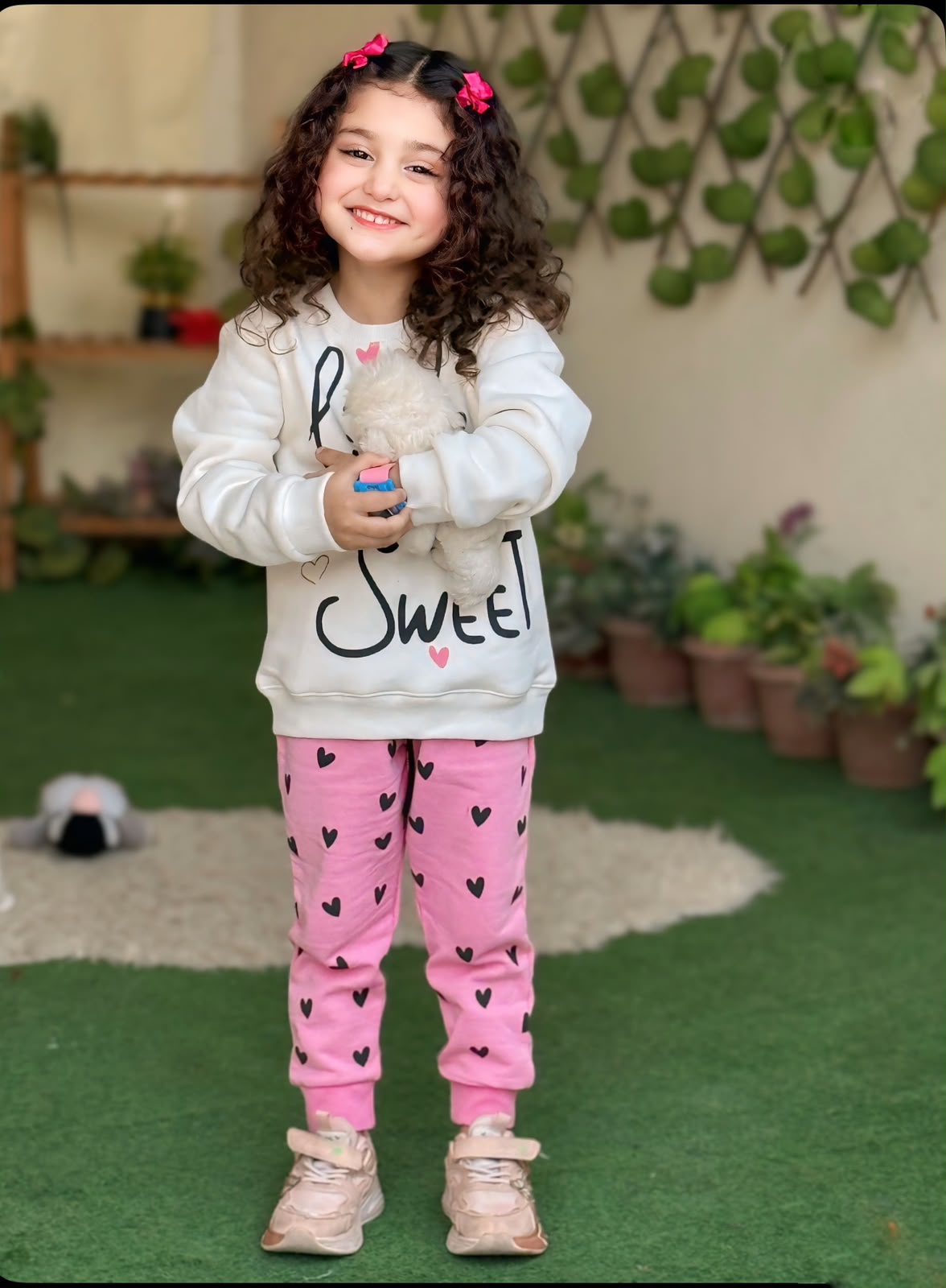 Little Sweet Girls’ 2-Piece Sweatshirt & Heart Print Pants Set