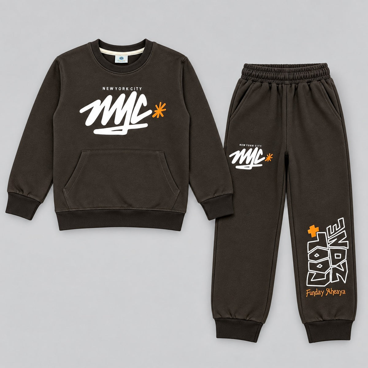 Kids "UNLIMITED" Maroon Sweatshirt & Jogger Set | Boys NYC Graphic Fleece Tracksuit