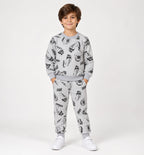Kids All-Over Car Print Grey Sweatshirt & Jogger Set | Boys Vroom Streetwear Tracksuit