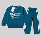 Kids Teal Blue 2-Piece Tracksuit Set – Flutter My Wings Print