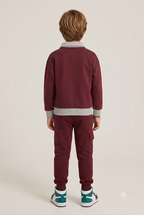 Kids "Classic Vintage 1978" Polo Tracksuit | Boys Maroon & Grey Fleece Outfit