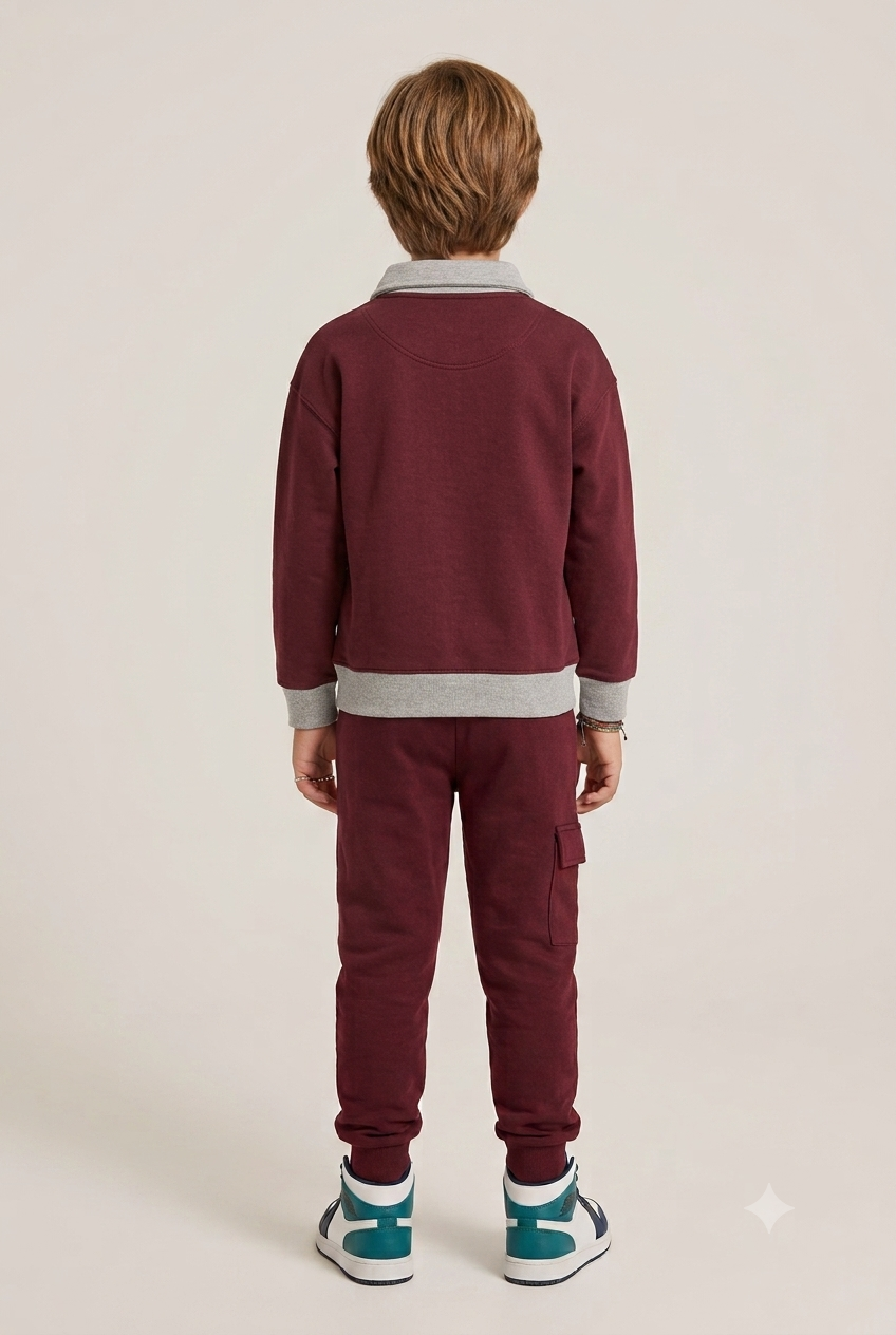 Kids "Classic Vintage 1978" Polo Tracksuit | Boys Maroon & Grey Fleece Outfit