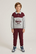 Kids "Classic Vintage 1978" Polo Tracksuit | Boys Maroon & Grey Fleece Outfit