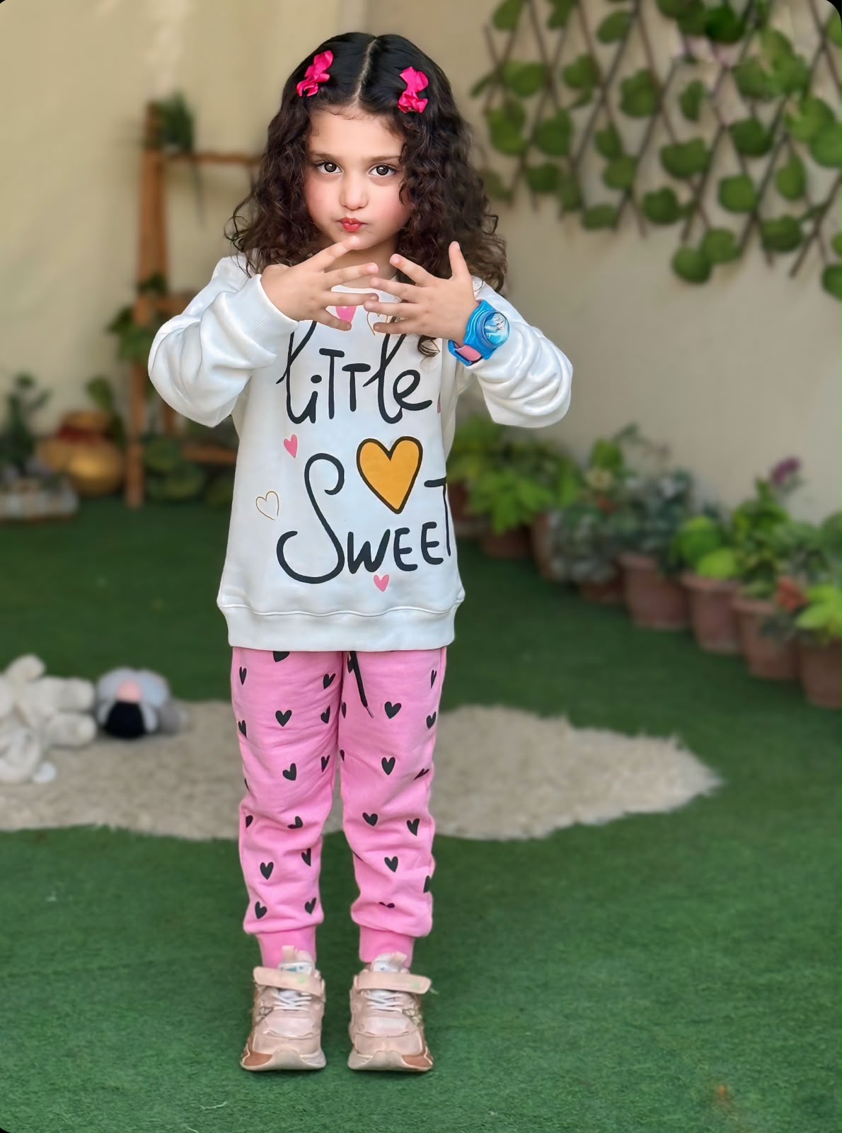 Little Sweet Girls’ 2-Piece Sweatshirt & Heart Print Pants Set