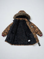Kids Brown Tie-Dye Faux Fur-Lined Winter Puffer Jacket | Boys Hooded Coat with Fur Trim