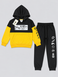 Chhotu's Club "Out of This World" Black & Yellow Kids Hoodie Set | Space Print Tracksuit