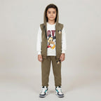 Kids Mickey Mouse 3-Piece Fleece Vest & Tracksuit Set | Boys Olive Green & White Disney Outfit