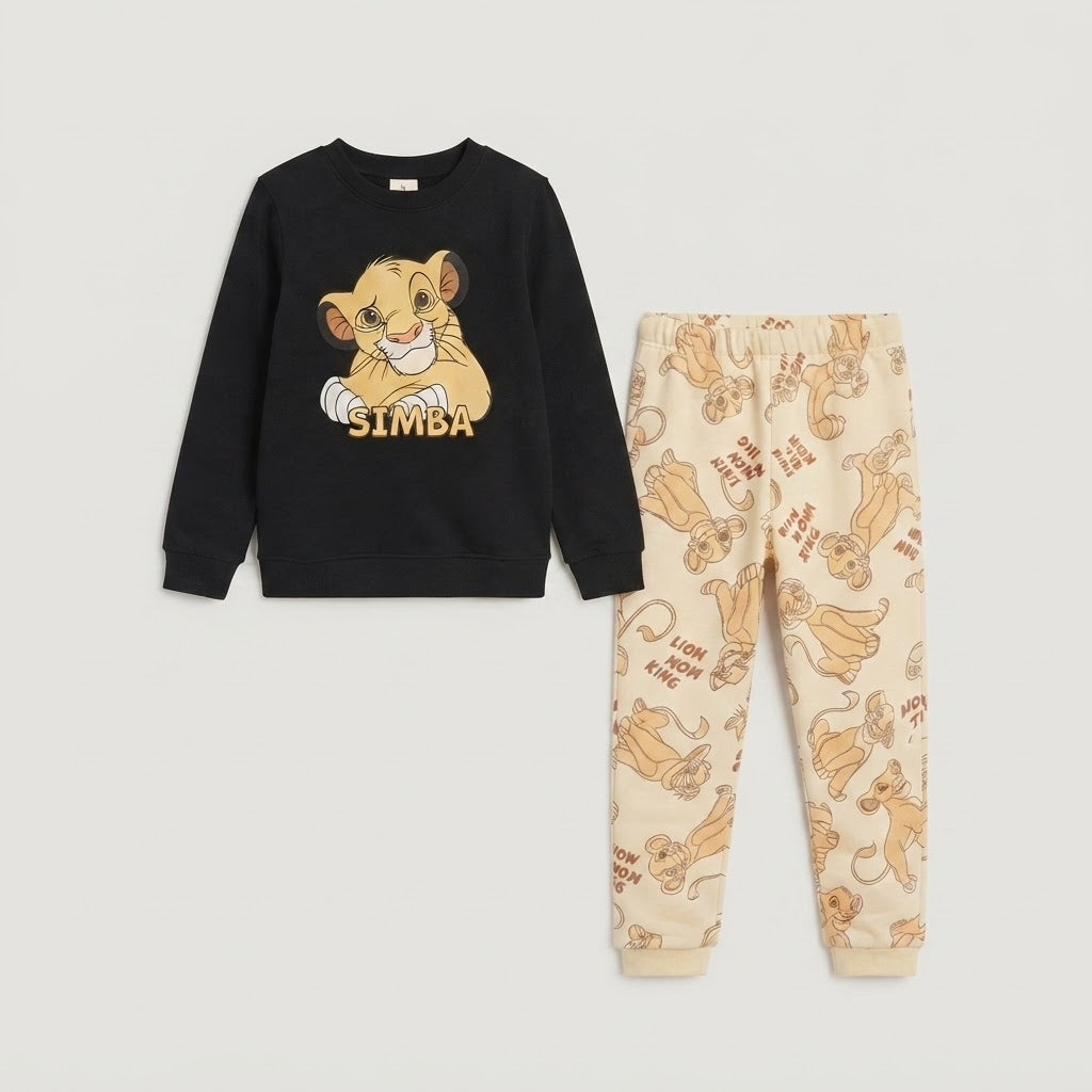 Kids "Simba" The Lion King Sweatshirt & Jogger Set | Boys Black & Cream Disney Tracksuit