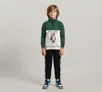 Kids "Puddle Jumper" Half-Zip Tracksuit | Boys Green & Black Bear Outfit
