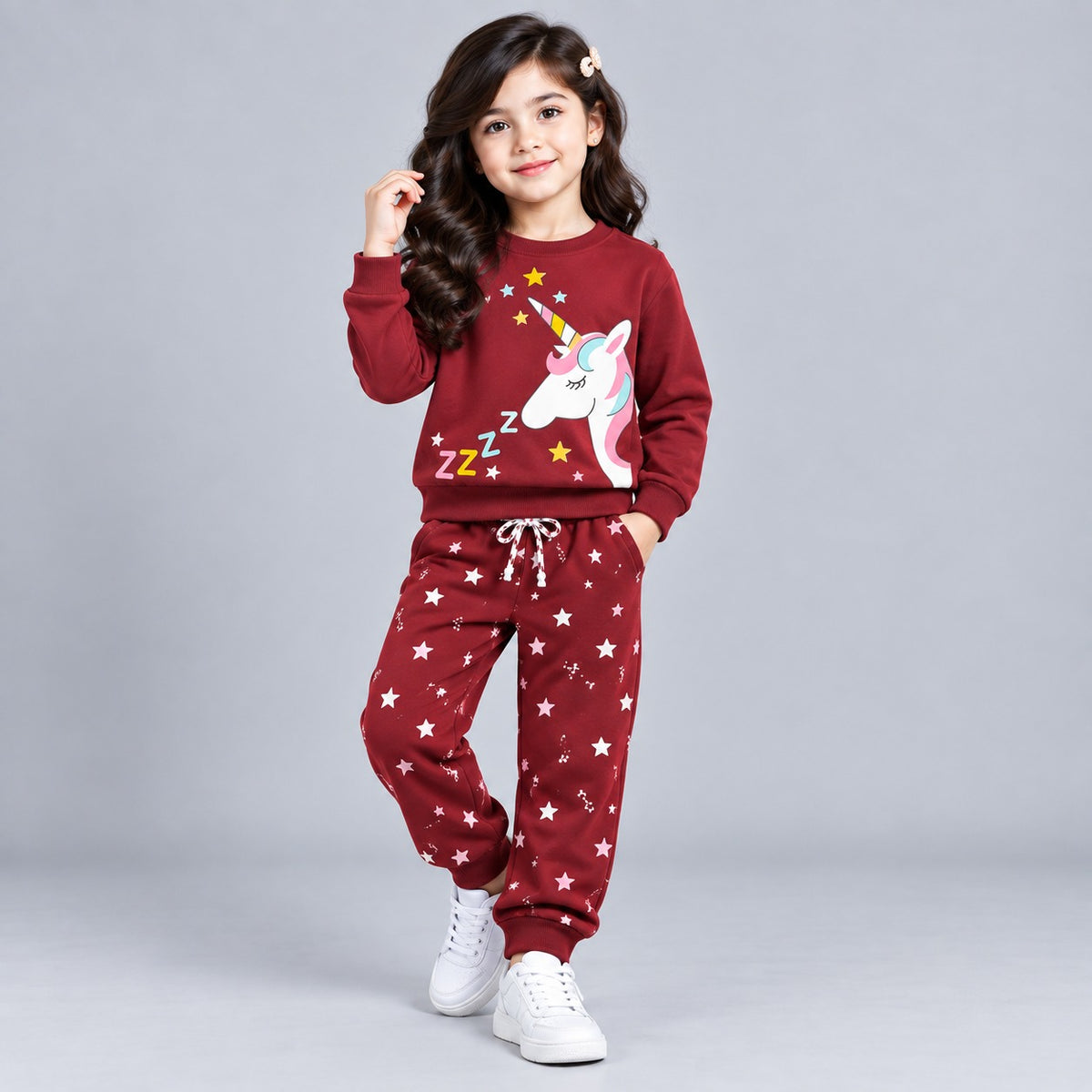 Girls Magical Unicorn & Star Sweatshirt & Joggers Set – Navy Blue Winter Tracksuit