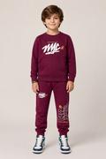 Kids "UNLIMITED" Maroon Sweatshirt & Jogger Set | Boys NYC Graphic Fleece Tracksuit