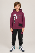 Kids "Be Bold" Maroon Hoodie & Cargo Jogger Set | Boys Stylish Winter Outfit
