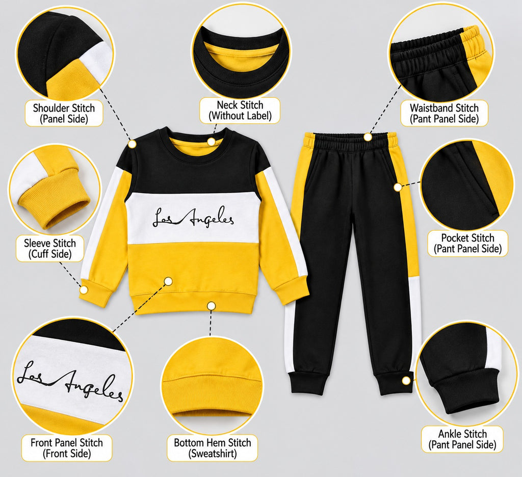 Kids "Los Angeles" Color-Block Sweatshirt & Jogger Set | Boys Black, Yellow & White Tracksuit