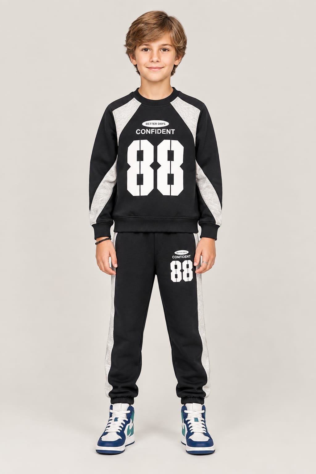 Title: Kids 88 Graphic Contrast Panel Tracksuit Set