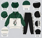 Kids "Puddle Jumper" Half-Zip Tracksuit | Boys Green & Black Bear Outfit