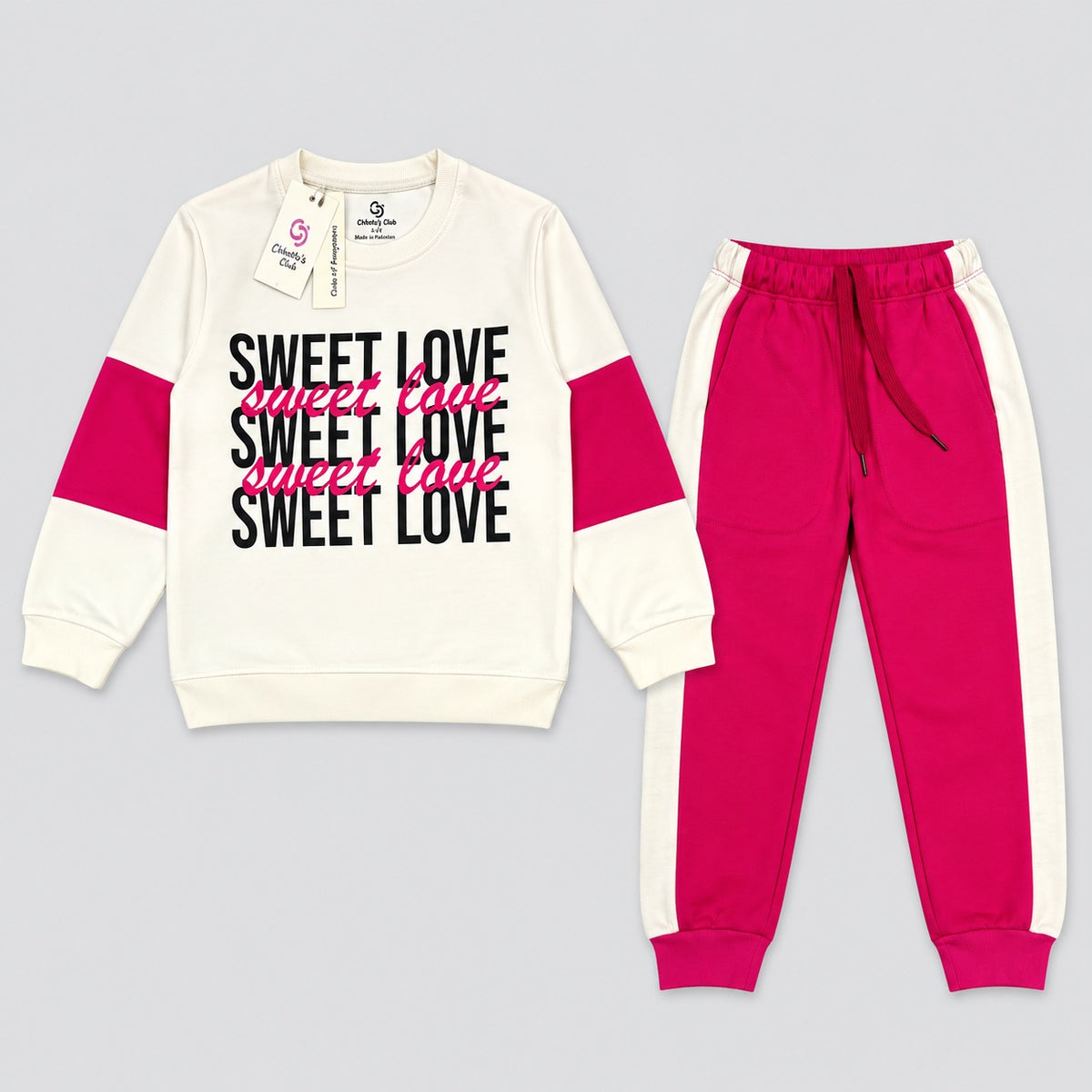 "Sweet Love" Tracksuit – White & Pink