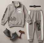 Kids Batman Half-Zip Tracksuit | Boys Taupe Superhero Fleece Outfit