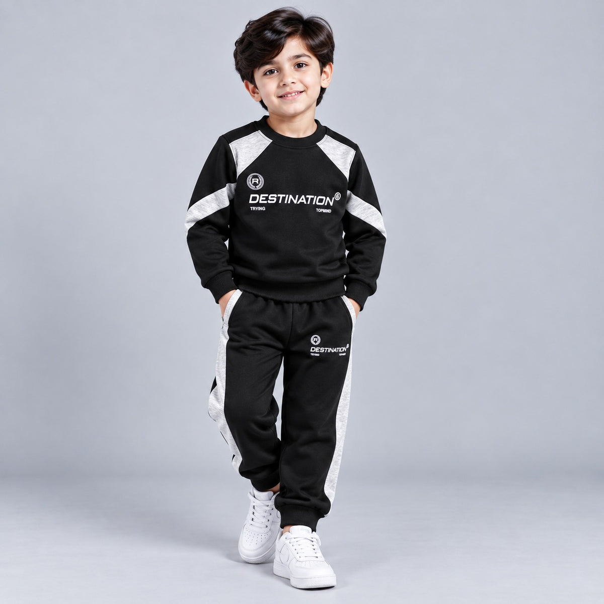 Boys Black & Grey Destination Tracksuit Set